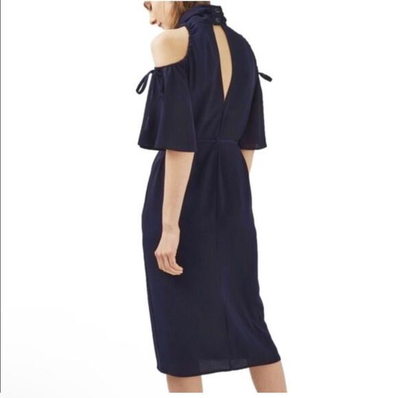 NWT Topshop High Neck Cold Shoulder Dress Navy Women's Size 4 - Picture 2 of 10